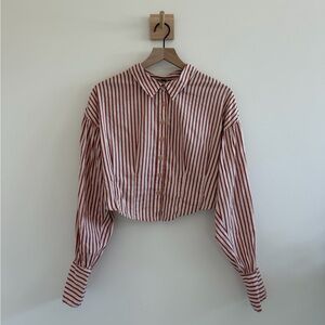 Free People Striped Crop Button-Up Top – Size M